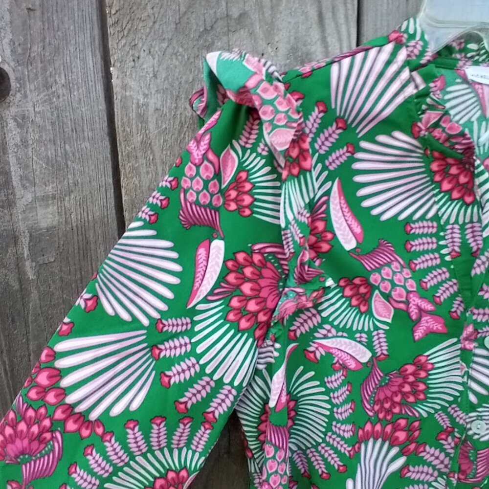 Michelle McDowell Toucan Tango Dress Women S Green Colored Tunic Poplin New - Picture 5 of 13
